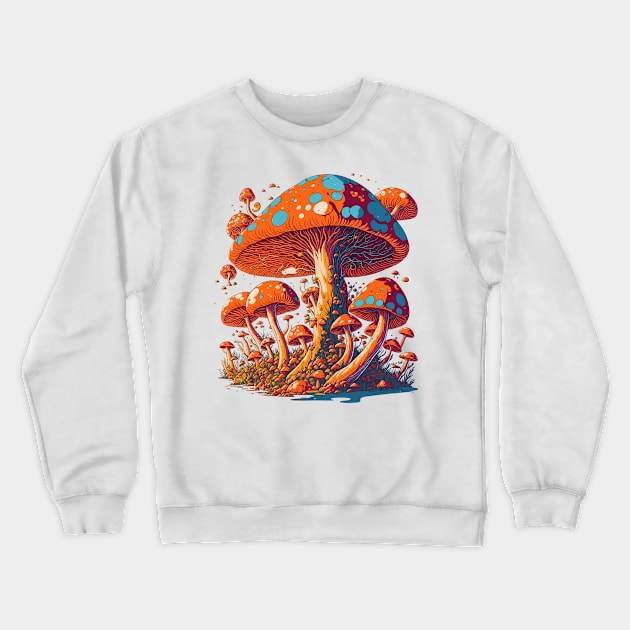 Magic Mushrooms - Colorful Forest Crewneck Sweatshirt by ElMass